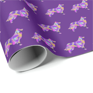 Border Collie Dog Silhouette Kleurrijke Paarse Cadeaupapier