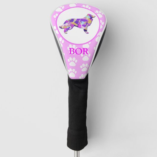 Border Collie Dog Silhouette Paw Roze PY&B Golfheadcover (Voorkant)