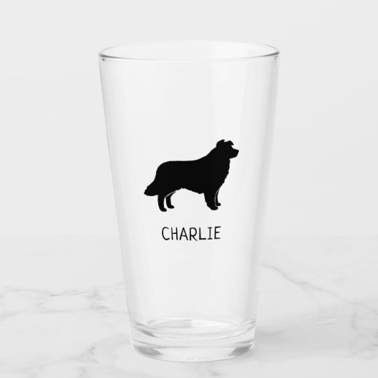 Border Collie Dog Silhouette Persoonlijk Glas (Voorkant)