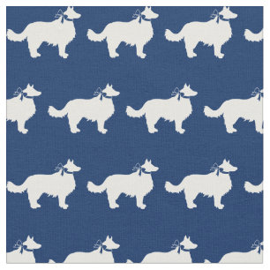 Border Collie Dog Silhouette Pet Navy Blue Stof