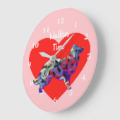 Border Collie Dog Silhouette Valentijn’s Day Roze Grote Klok (Hoek)