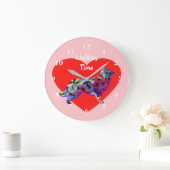 Border Collie Dog Silhouette Valentijn’s Day Roze Grote Klok (Huis)