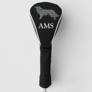 Border Collie Dog Silhouette Y&Blue Grid Golfheadcover