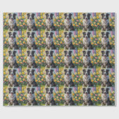 Border Collie Dog Spring Bloemen Schilderen Cadeaupapier (Vlak)