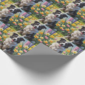 Border Collie Dog Spring Bloemen Schilderen Cadeaupapier (Hoek)