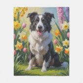 Border Collie Dog Spring Bloemen Schilderen Fleece Deken (Voorkant)