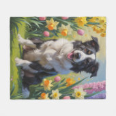Border Collie Dog Spring Bloemen Schilderen Fleece Deken (Voorkant (Horizontaal))