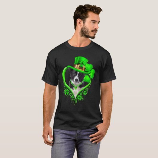 Border Collie Dog St Patricks Day Lover Irish Sham T-shirt (Voorkant volledig)