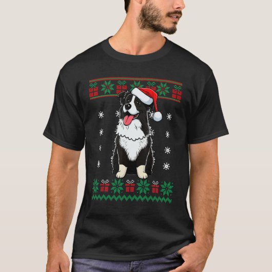 Border Collie Dog Ugly Sweater Christmas for Puppy T-shirt (Voorkant)
