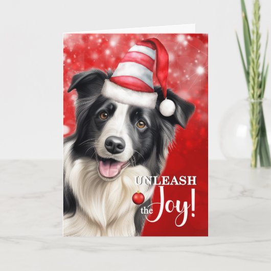 Border Collie Dog Unleash the Joy Christmas Feestdagen Kaart (Voorkant)