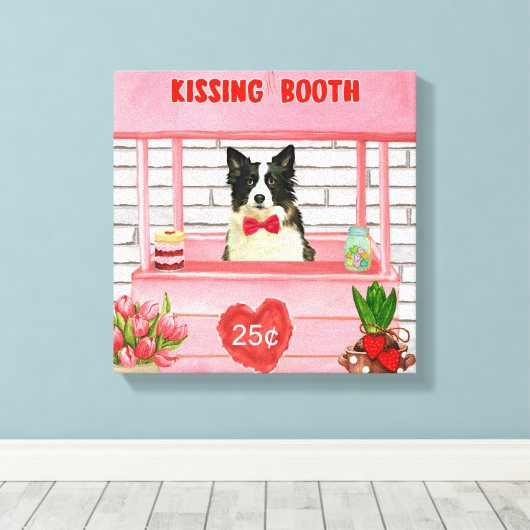 Border Collie Dog Valentijnsdag Kissing Booth Canvas Afdruk (Insitu (Houten vloer))