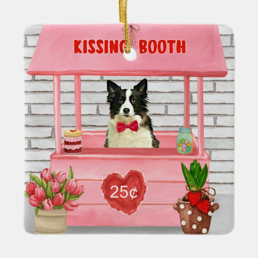 Border Collie Dog Valentijnsdag Kissing Booth Keramisch Ornament (Voorkant)