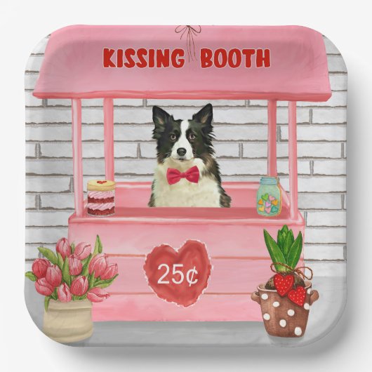 Border Collie Dog Valentijnsdag Kissing Booth Papieren Bordje (Voorkant)