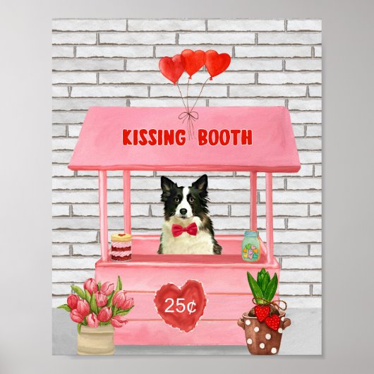 Border Collie Dog Valentijnsdag Kissing Booth Poster (Voorkant)