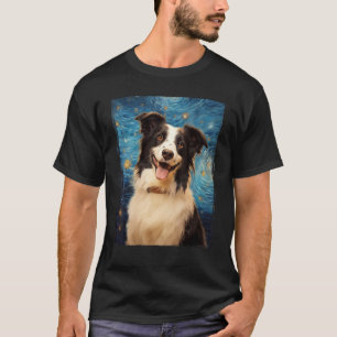 Border Collie dog Van Gog kunst Sterrennacht Borde T-shirt