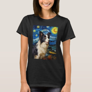 Border Collie dog Van Gog kunst Sterrennacht Borde T-shirt