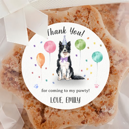 Border Collie Dog Verjaardag Dank u Ronde Sticker