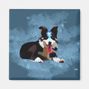 Border Collie Dog Waterverf Kunstportret Magneet