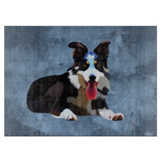 Border Collie Dog Waterverf Kunstportret Snijplank (Voorkant)