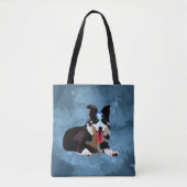 Border Collie Dog Waterverf Kunstportret Tote Bag (Voorkant)