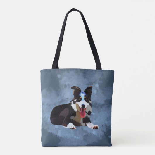 Border Collie Dog Waterverf Kunstportret Tote Bag (Achterkant)