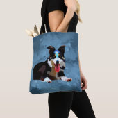Border Collie Dog Waterverf Kunstportret Tote Bag (Dichtbij)