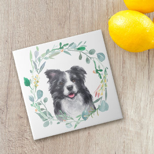 Border Collie Dog Waterverf Wreater Ceramic Tegel Tegeltje
