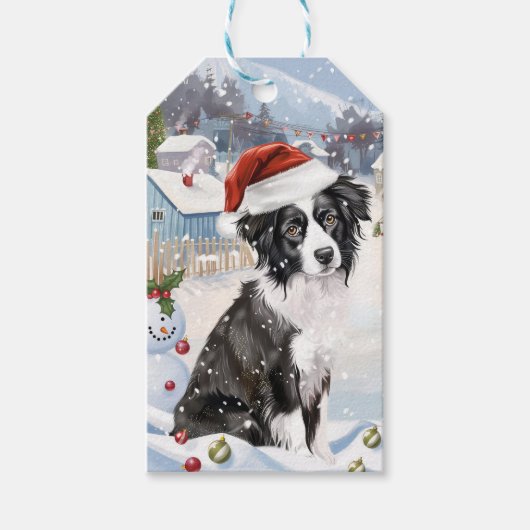 Border Collie Dog Winter Wonderland Kerstvreugde Cadeaulabel (Voorkant)