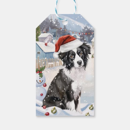 Border Collie Dog Winter Wonderland Kerstvreugde Cadeaulabel (Achterkant)
