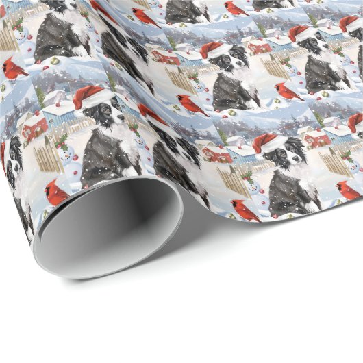 Border Collie Dog Winter Wonderland Kerstvreugde Cadeaupapier (Rol Hoek)