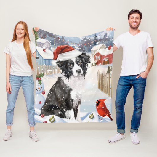 Border Collie Dog Winter Wonderland Kerstvreugde Fleece Deken (In situ)