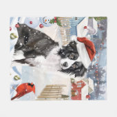 Border Collie Dog Winter Wonderland Kerstvreugde Fleece Deken (Voorkant (Horizontaal))