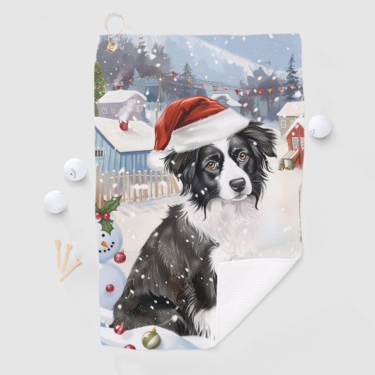Border Collie Dog Winter Wonderland Kerstvreugde Golfhanddoek (Insitu)