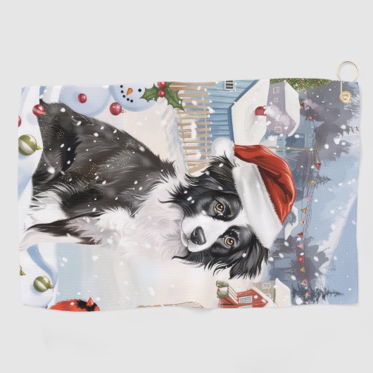 Border Collie Dog Winter Wonderland Kerstvreugde Golfhanddoek (Horizontaal)
