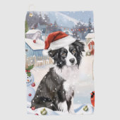Border Collie Dog Winter Wonderland Kerstvreugde Golfhanddoek (Voorkant)