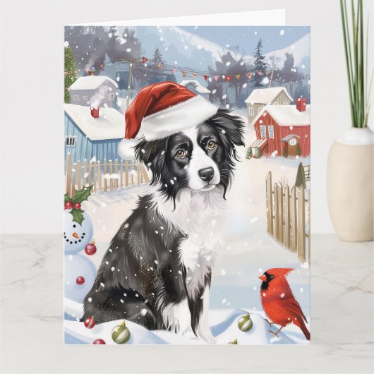Border Collie Dog Winter Wonderland Kerstvreugde Kaart (Voorkant)