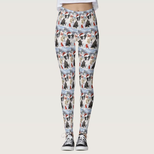 Border Collie Dog Winter Wonderland Kerstvreugde Leggings (Voorkant)