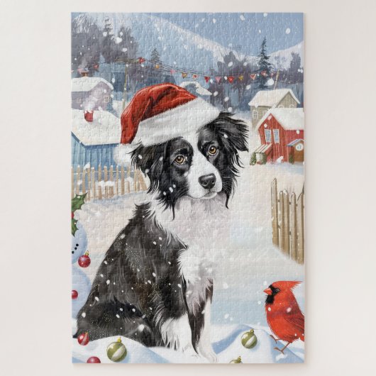Border Collie Dog Winter Wonderland Kerstvreugde Legpuzzel (Verticaal)