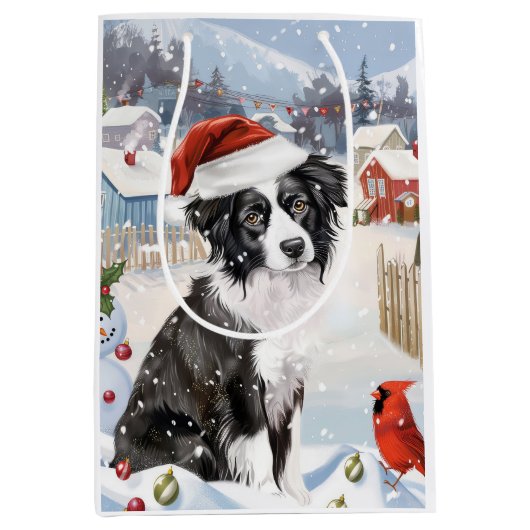 Border Collie Dog Winter Wonderland Kerstvreugde Medium Cadeauzakje (Voorkant)