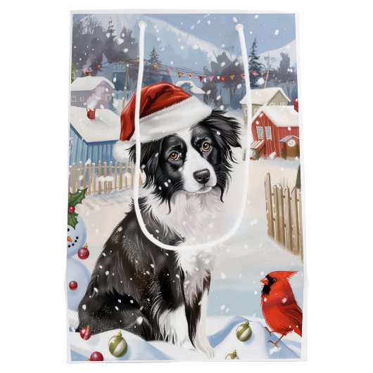 Border Collie Dog Winter Wonderland Kerstvreugde Medium Cadeauzakje (Achterkant)