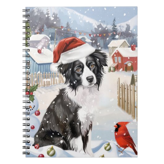 Border Collie Dog Winter Wonderland Kerstvreugde Notitieboek (Voorkant)