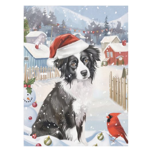 Border Collie Dog Winter Wonderland Kerstvreugde Tafelkleed (Voorkant)