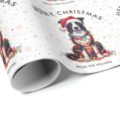 Border Collie Dog Wrapped In Christmas Light  Cadeaupapier (Rol Hoek)