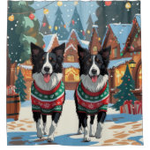 Border Collie Dogs Christmas Snow Holiday Douchegordijn (Voorkant)