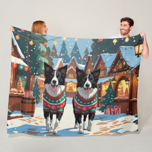 Border Collie Dogs Christmas Snow Holiday Fleece Deken (In situ)