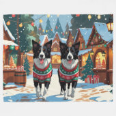 Border Collie Dogs Christmas Snow Holiday Fleece Deken (Voorkant (Horizontaal))
