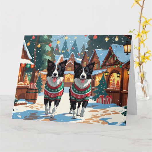 Border Collie Dogs Christmas Snow Holiday Kaart (Gele Bloem)
