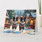 Border Collie Dogs Christmas Snow Holiday Kaart (Voorkant)