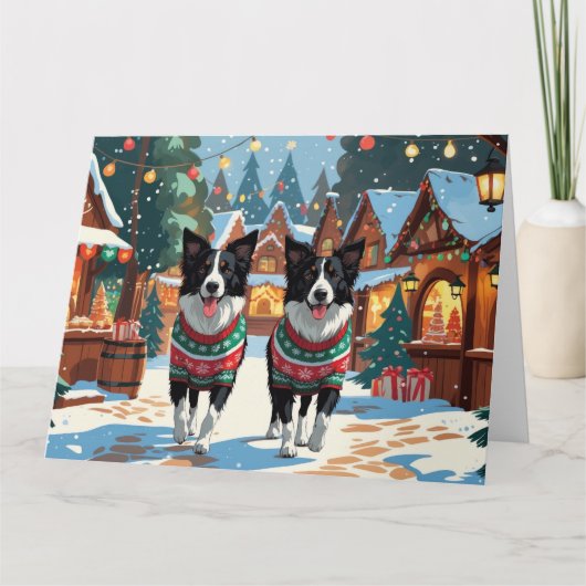 Border Collie Dogs Christmas Snow Holiday Kaart (Voorkant)
