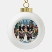 Border Collie Dogs Christmas Snow Holiday Keramische Bal Ornament (Voorkant)